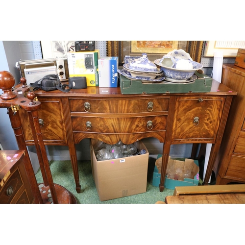 690 - Reproduction Mahogany Sideboard with 2 drawers flanked by cupboards over tapering legs