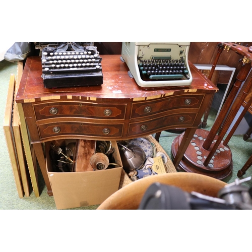 691 - Serpentine fronted Cutlery chest with circular drop handles and fluted legs and contents