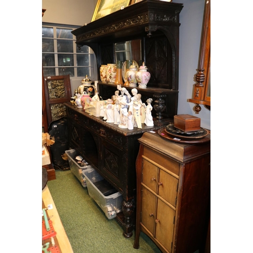 695 - 19thC Heavily Carved dresser with mirror back and turned carved supports