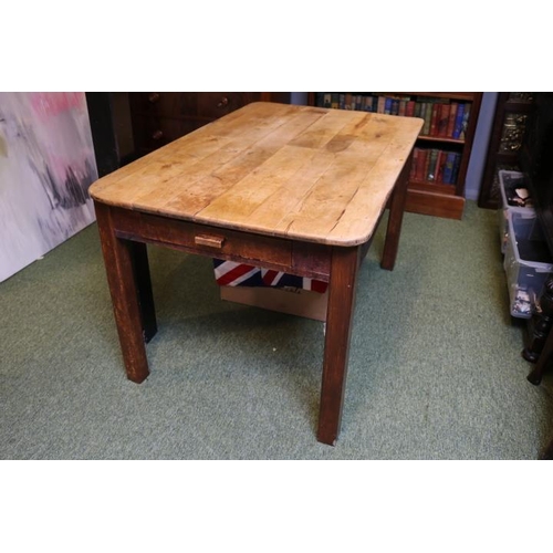 701 - Country Plank topped kitchen table with single drawer and straight legs