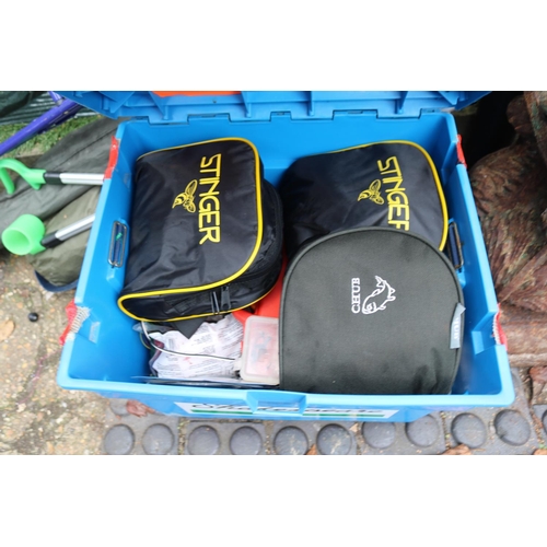 704 - Collection of assorted Sea fishing items to include Seat box, Terminal tackle, Fishing rods etc.