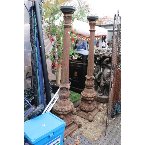 708 - Pair of Very Large and Heavy Cast Iron column Lamp stands