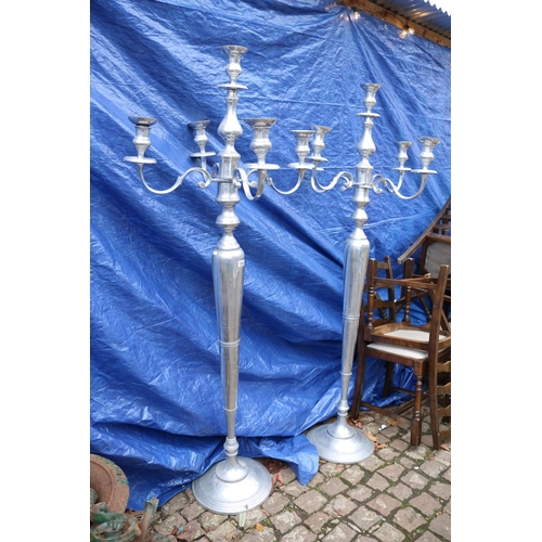 720 - Pair of Large 5 Branch Standard Aluminum Candelabras