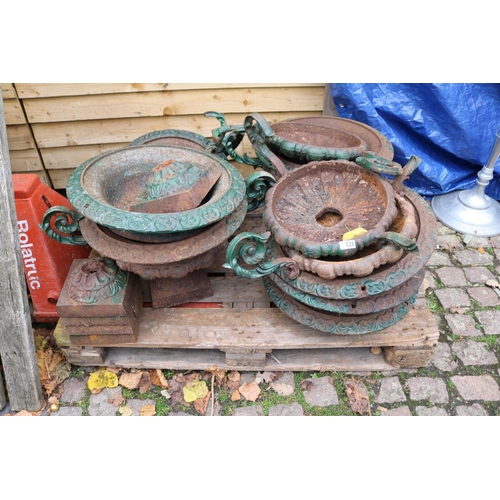 721 - Collection of Antique Cast Iron Planters part green painted (for repair)