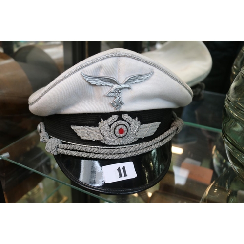 11 - Post War German Luftwaffe Officers Summer visor cap in white with Silver coloured detail and brocade... 