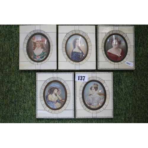 137 - Collection of Seven Portrait Watercolour Miniatures depicting  Royalty and Noble figures