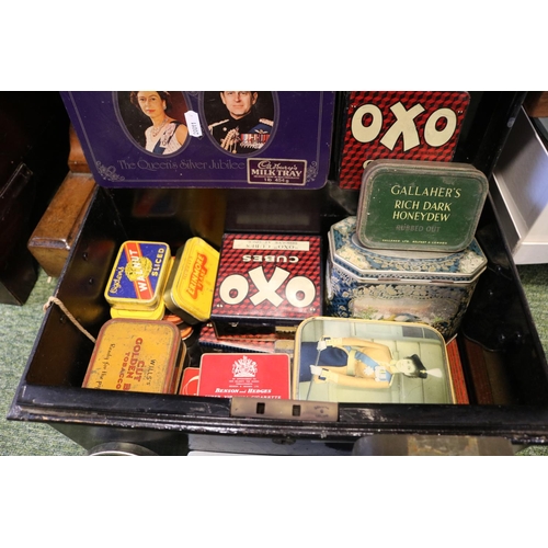 161 - Vintage Black Painted Document tin and a collection of assorted Advertising tins