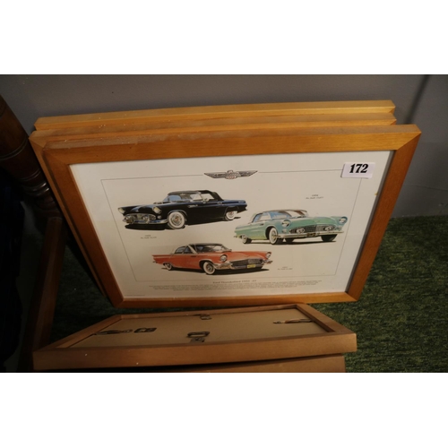 172 - Collection of Framed 1950s Ford Thunderbird Car Prints