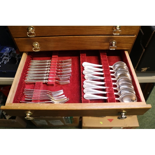 195 - Mappin & Webb Silverplated Oak cased canteen of Cutlery with brass drop handles