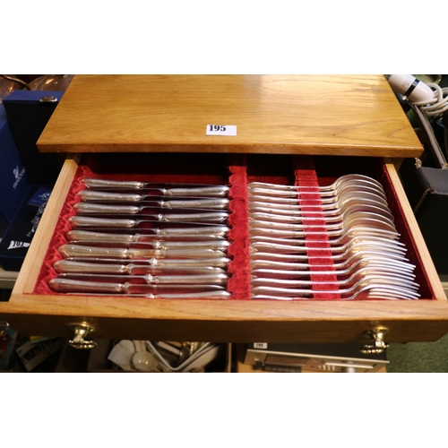 195 - Mappin & Webb Silverplated Oak cased canteen of Cutlery with brass drop handles