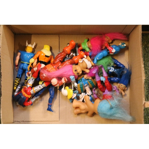 247 - 2 Boxes of assorted Toys and figures to include Vanguards, Lead Painted Figures, Marvel etc