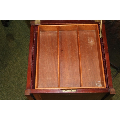 251 - Edwardian Mahogany Inlaid Sewing box, Boot Jack and a Brass Mesh Fire screen