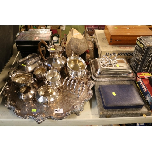 295 - Good quality 19thC and later Silver plated Tray on scroll feet and a collection of assorted Silver p... 