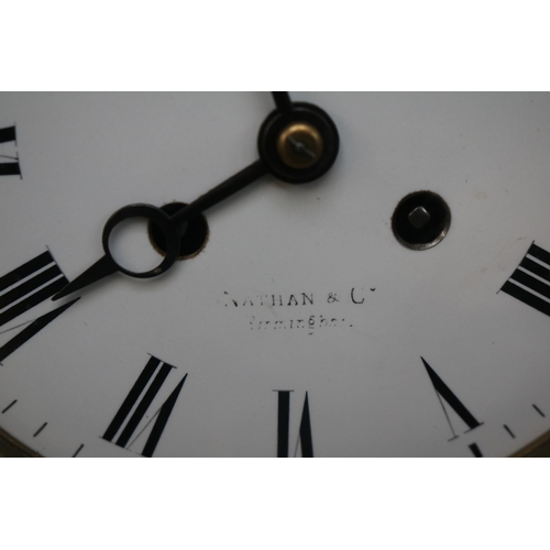 5 - Nathan & Co of Birmingham Pillar clock with roman numeral dial in Walnut case