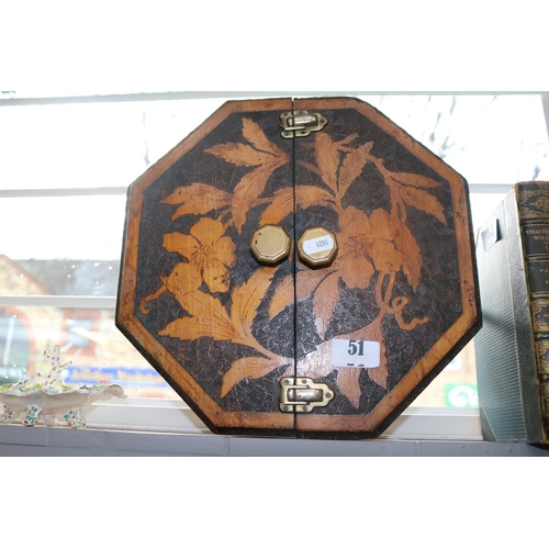 51 - Octagonal Cabinet made with a Pokerwork type floral front.