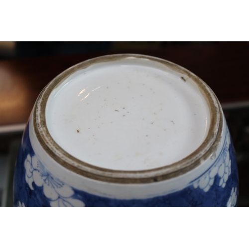 59 - Chinese Blue & White Kangxi porcelain lidded ovoid jar and a Pair of Bombe Blue and white lidded vas... 