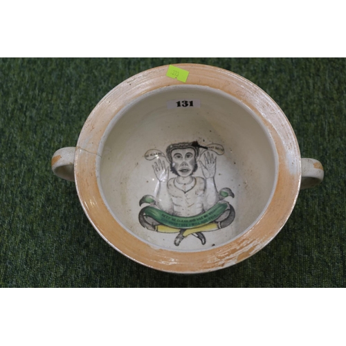 80 - Late 18thC Novelty 2 handled chamber pot 'Oh Dear Me. What Do I See, Keep me clean and use me well a... 