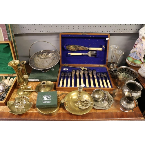 101 - Collection of Assorted Silver plated flatware and tableware to include Inkstand, Candlesticks, Cante... 