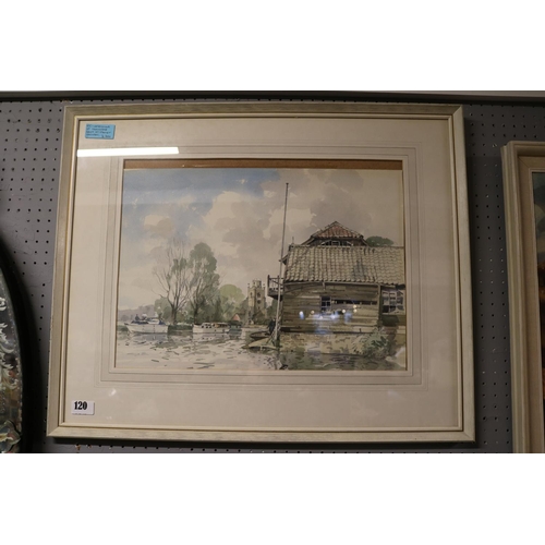 120 - Stanley Orchart 1920-2005; Framed and mounted watercolour of Hemingford Grey Boat House