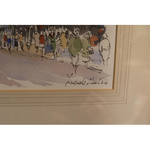 123 - Framed Print of Kings Parade Cambridge by Derek Abel dated 1984