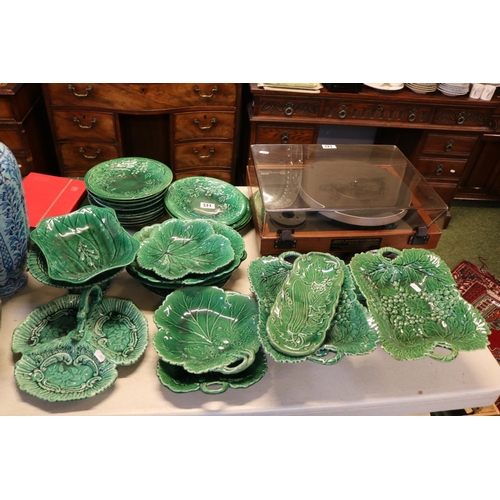 143 - Collection of 19thC and Later Green Vine Leaf Majolica to include Wedgwood