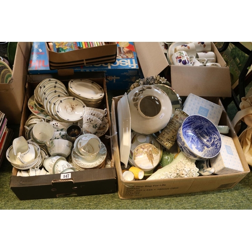 147 - 2 Boxes of assorted ceramics to include Spode Italian, Barbola Mirror, Aynsley etc.