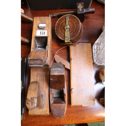 151 - Collection of Antique Wooden Planes and a Fishing Reel