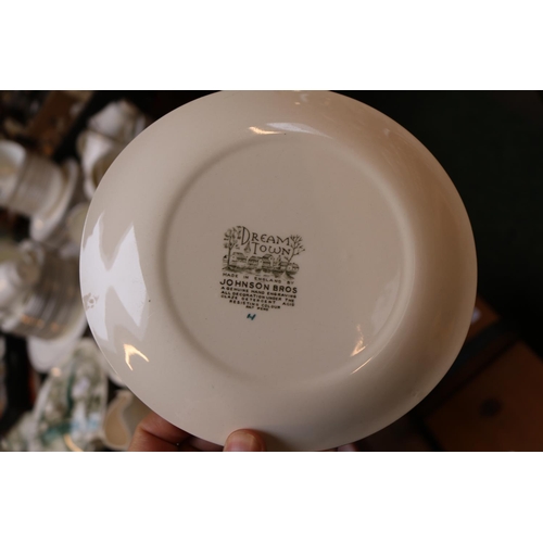 154 - Johnson Brothers Dream Town pattern Dinner Service comprising of Tureens, Dinner plates, Side plates... 