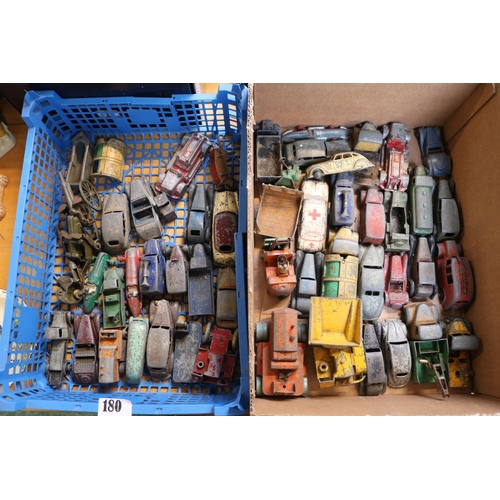 180 - 2 Boxes of assorted Play worn Pre War and Post Dinky Vehicles