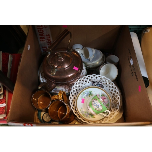 199 - Box of Ceramics and Metalware to include Copeland, Herend of Hungary etc