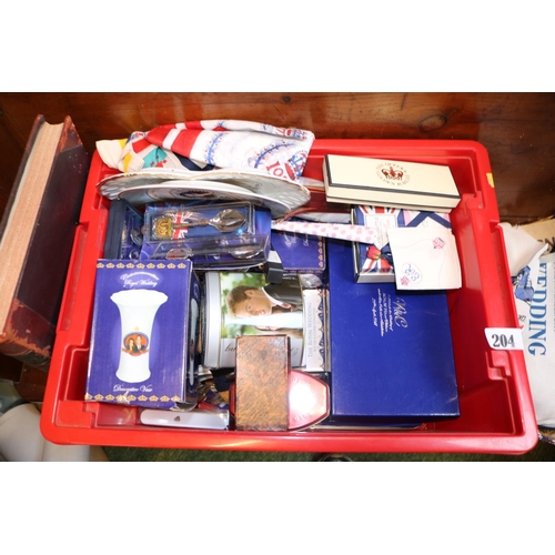 204 - Collection of Royal Commemorative items to include VRI Her Life & Empire, Collectors Spoons., Napkin... 