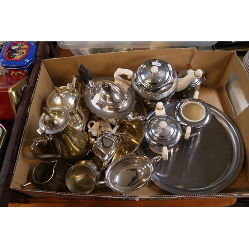 209 - Box of assorted 19thC and later Silver plated tableware to include Piquet ware Tea set etc