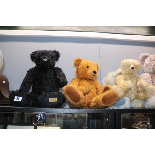 25 - Merrythought Black Mohair Teddy Bear and a collection of assorted Teddies