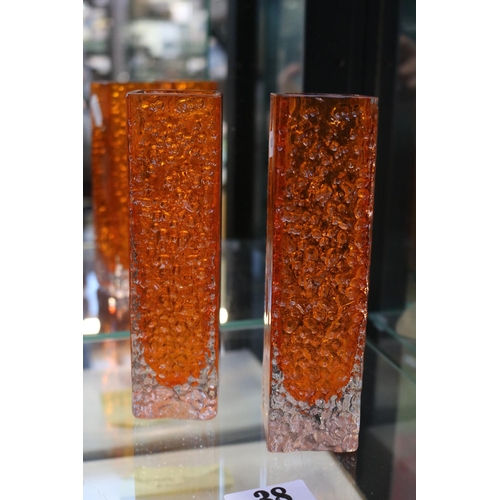 38 - 2 Whitefriars Tangerine Nailhead Vases. 17cm in Height