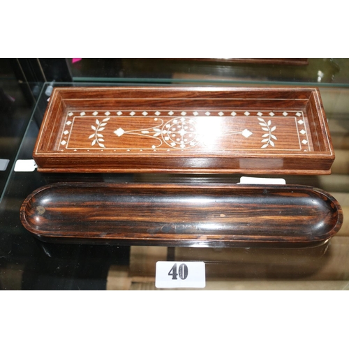 40 - Carved Coromandel Pen Tray and a Bone Inlaid Pen tray