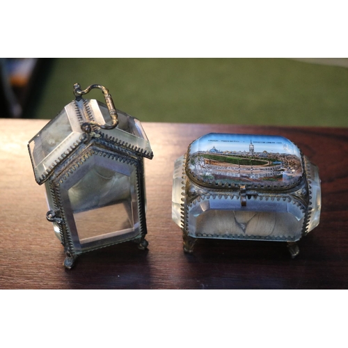 47 - 2 Grand Tour Bijoux panelled glass jewellery Pocket watch boxes to include Stadium Franco-British Ex... 