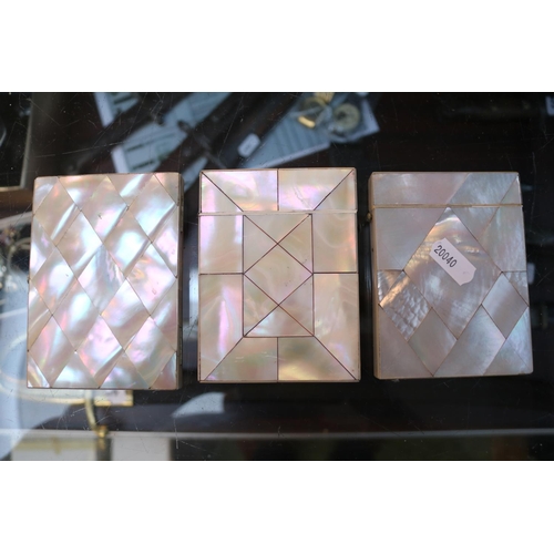 54 - 3 Mother of Pearl Travelling Card Cases with Hinged and Inlaid detail