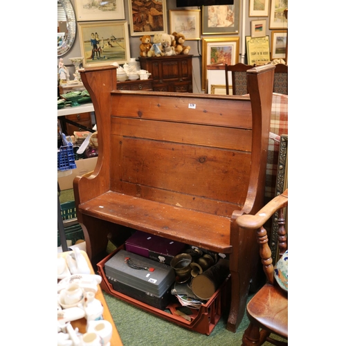 579 - Good Quality Pitch Pine 2 seater Pew with Panel back