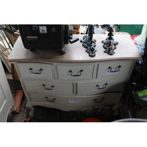 679 - Serpentine oak Chest of 6 Drawers on French style legs with metal drop handles