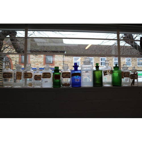 7 - Collection of 19thC and later Chemists Apothecary bottles to include Bristol Blue, Green Poison bott... 