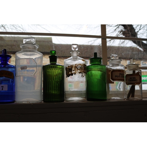 7 - Collection of 19thC and later Chemists Apothecary bottles to include Bristol Blue, Green Poison bott... 