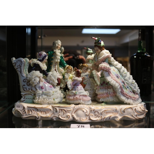 78 - Dresden Figural Group of a Regency Family 34cm in Length