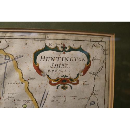 91 - Framed Hand Coloured Map of Huntingtonshire by Robert Morden sold by Abel Swale