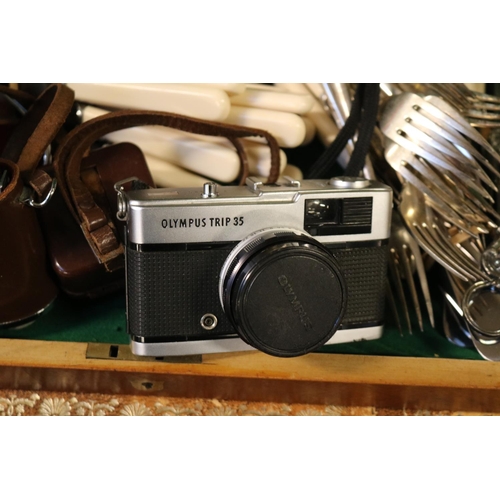 99 - COllection of Silver plated Flatware, Silver plated Grape Scissors, Olympus Trip 35 and a German Ret... 