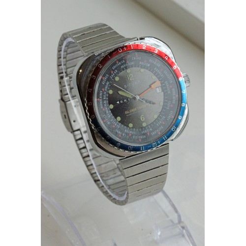 516 - 1974 SICURA Globetrotter 400m GMT World Time Swiss Vintage Watch. Extremely rare SICURA 'Globetrotte... 