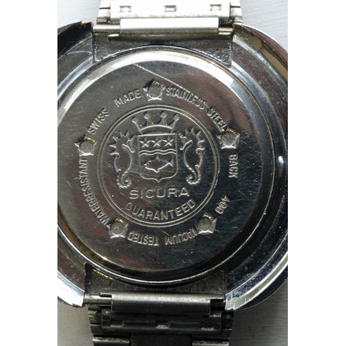 516 - 1974 SICURA Globetrotter 400m GMT World Time Swiss Vintage Watch. Extremely rare SICURA 'Globetrotte... 