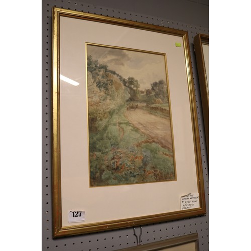 127 - The High Road' Framed Victorian watercolour by Alfred Hinley