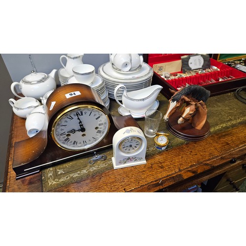 94 - Walnut Cased Westminster Chimes Clock, Aynsley Wild Tudor Clock, Royal Worcester The Millennium cloc... 