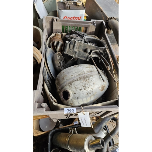 723 - Vintage Moped Head, Tank and assorted Motorcycle parts