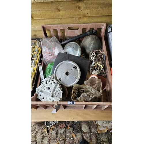 731 - Box of Vintage Motorcycle parts to include Hondas Lamps etc